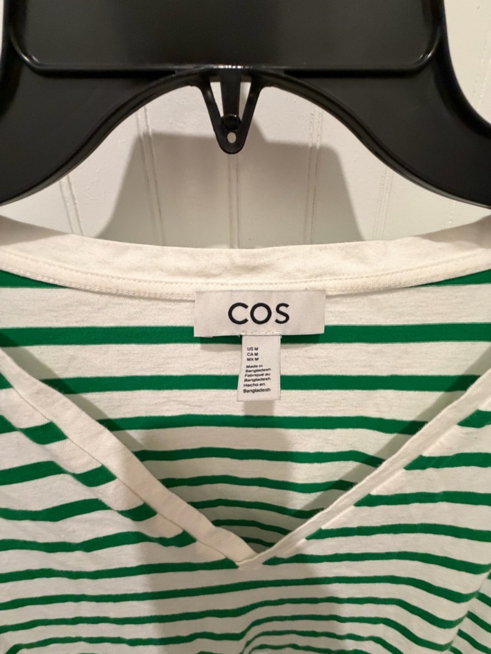 COS Green and White Striped V-Neck Short Sleeve Top - Picture 3 of 3